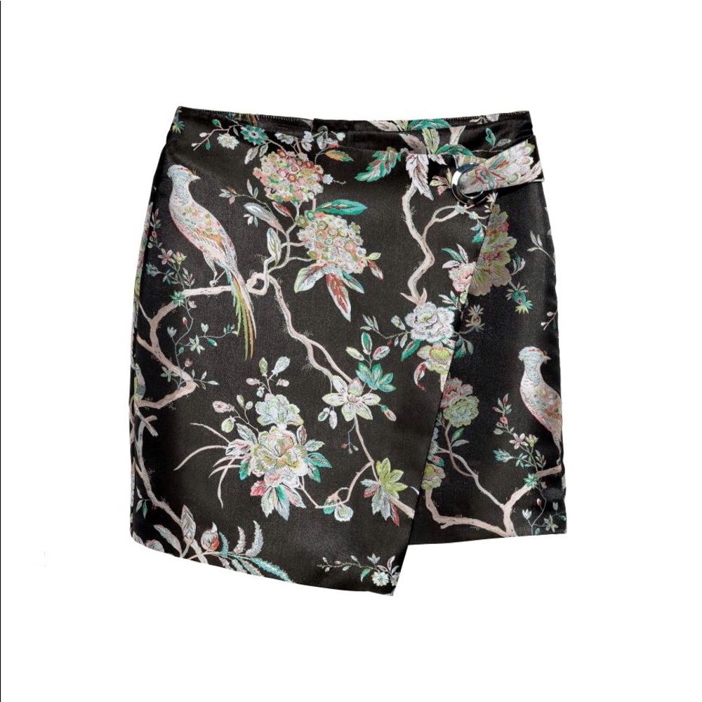 NWOT H&M Intricate Satin Embroidered Wrap Skirt